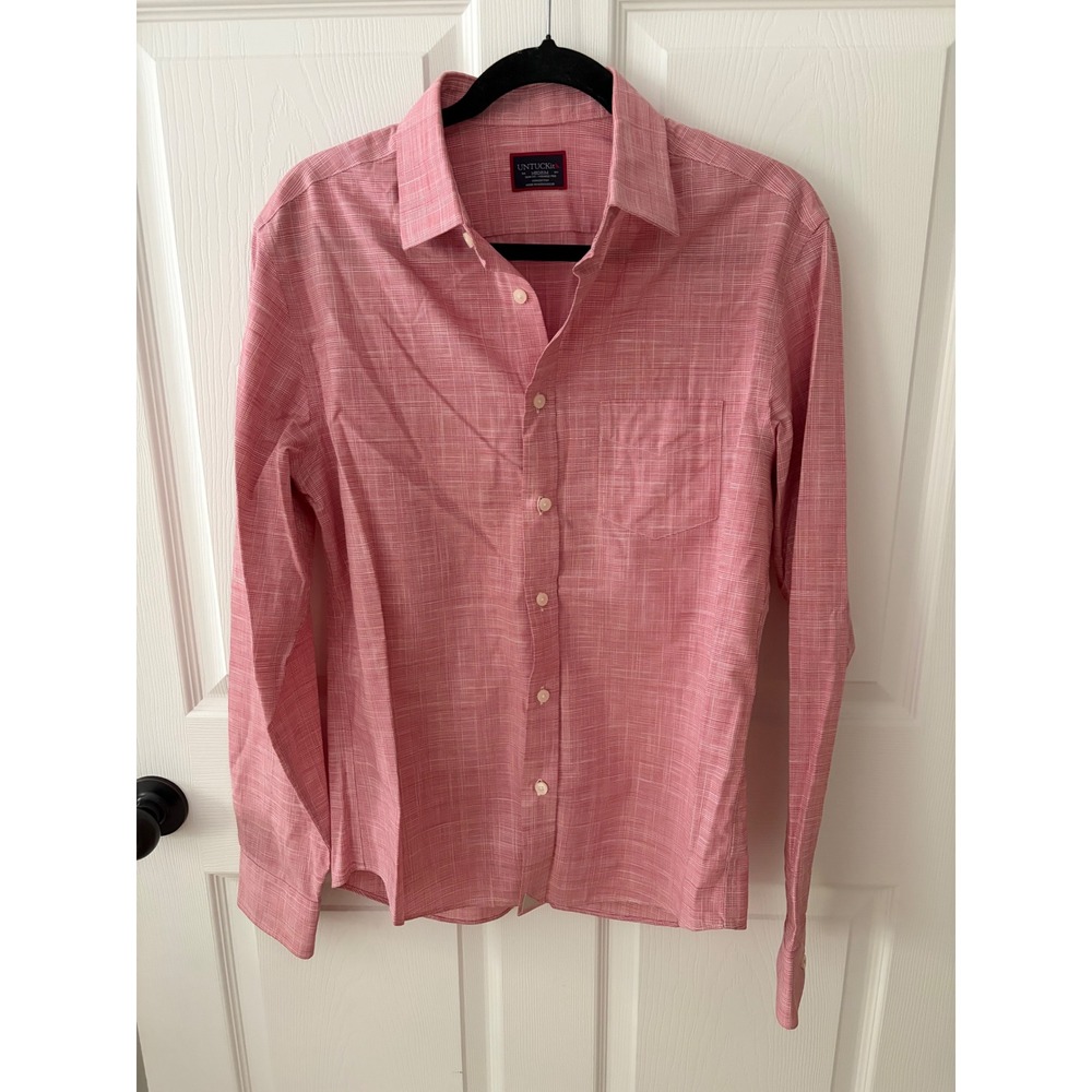 UNTUCKit Slim Fit Wrinkle Free Pink Crosshatch Long Sleeve Button Down Shirt M